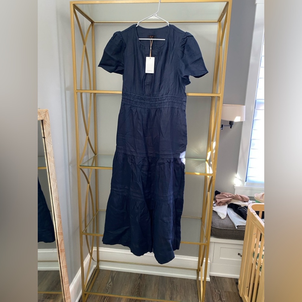 Quince 100% organic cotton poplin tiered Blue Maxi Dress XL new with tags - Picture 2 of 6